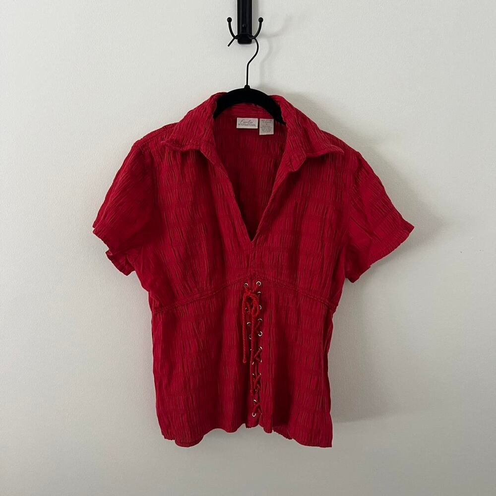 90s lace up blouse cherry